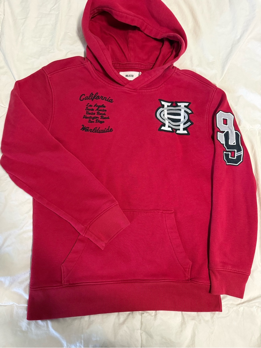 Hollister Red Hooded Sweatshirt with Chest Patch